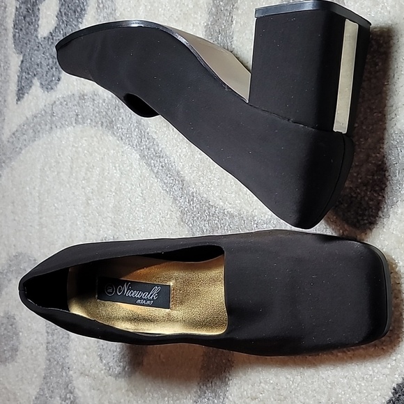 Nicewalk Miami black stretch forefoot insert block heel with silvery stripe sz10 - Picture 1 of 8